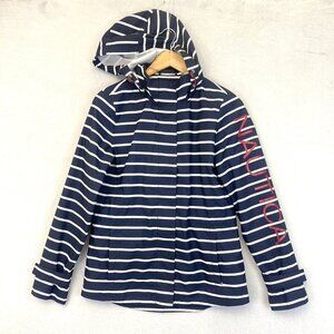 Nautica Raincoat Jacket Womens Small S Blue Striped Hooded Coastal Windbreaker